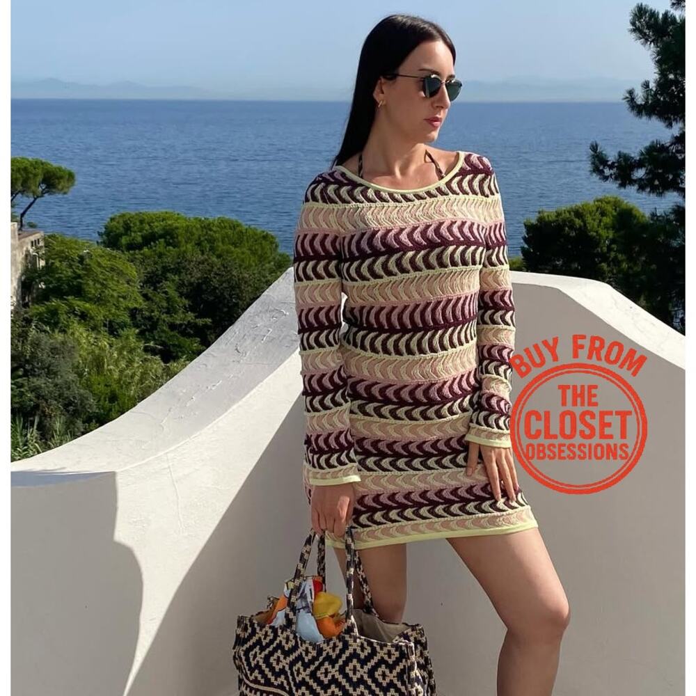 Zara NWT Striped Knit Off Shoulder Bodycon Mini Dress M Resort - Picture 7 of 16